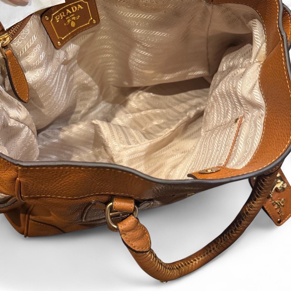 Rare Vintage Prada Vitello Daino Leather Satchel Tote Brown - Picture 9 of 14